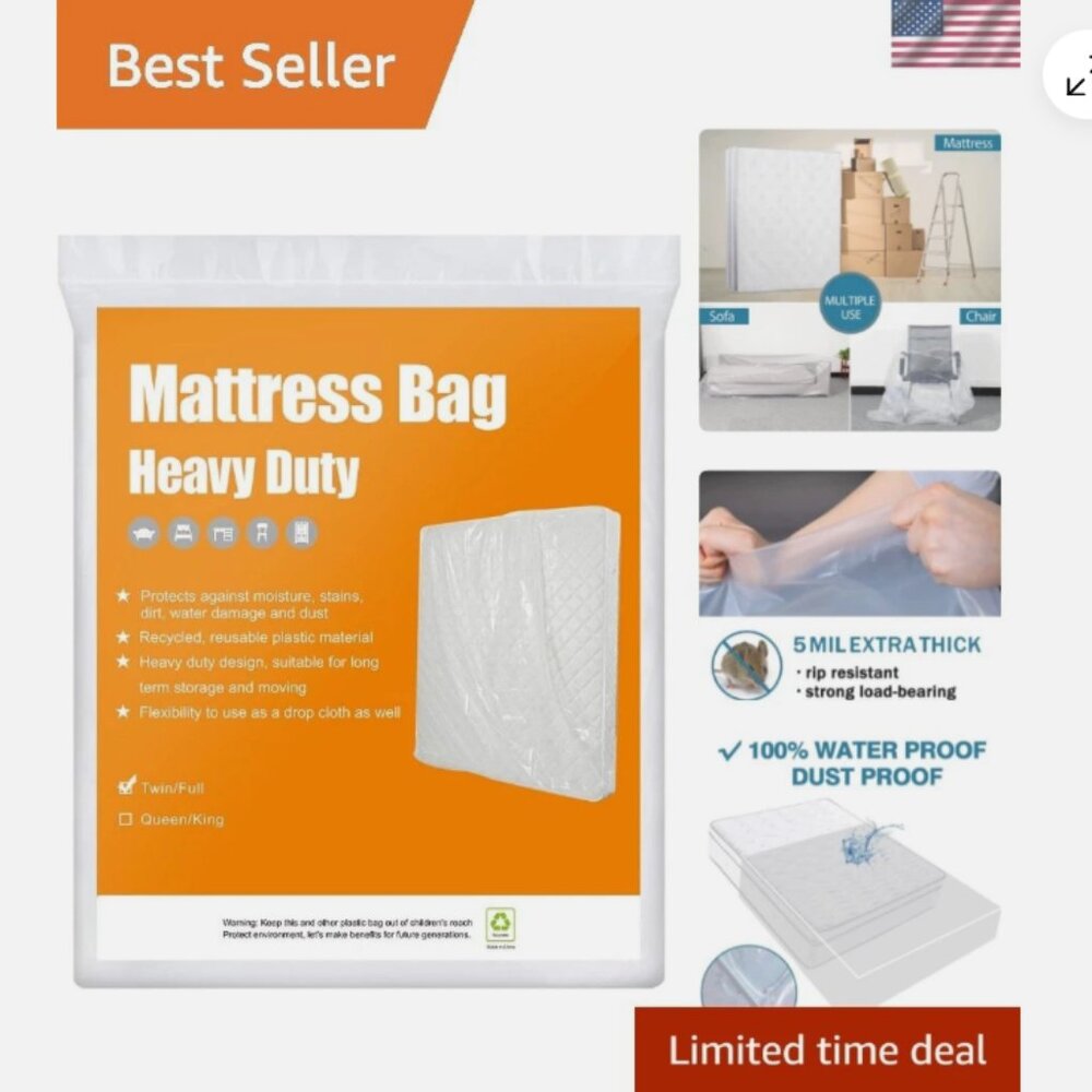 2-Pack 5 Mil Transparent Mattress Bags for Twin/Full Heavy Duty BYSURE